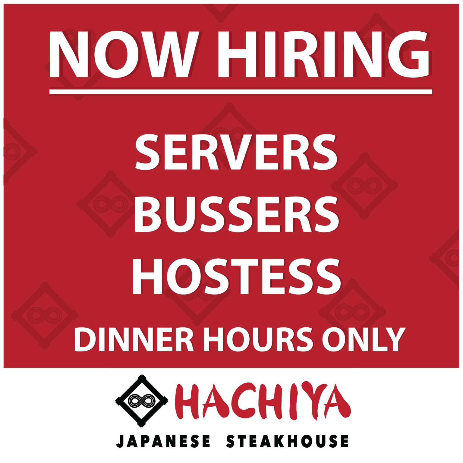 Careers – Hachiya Kyoto – Steakhouse & Sushi Bar – Charleston